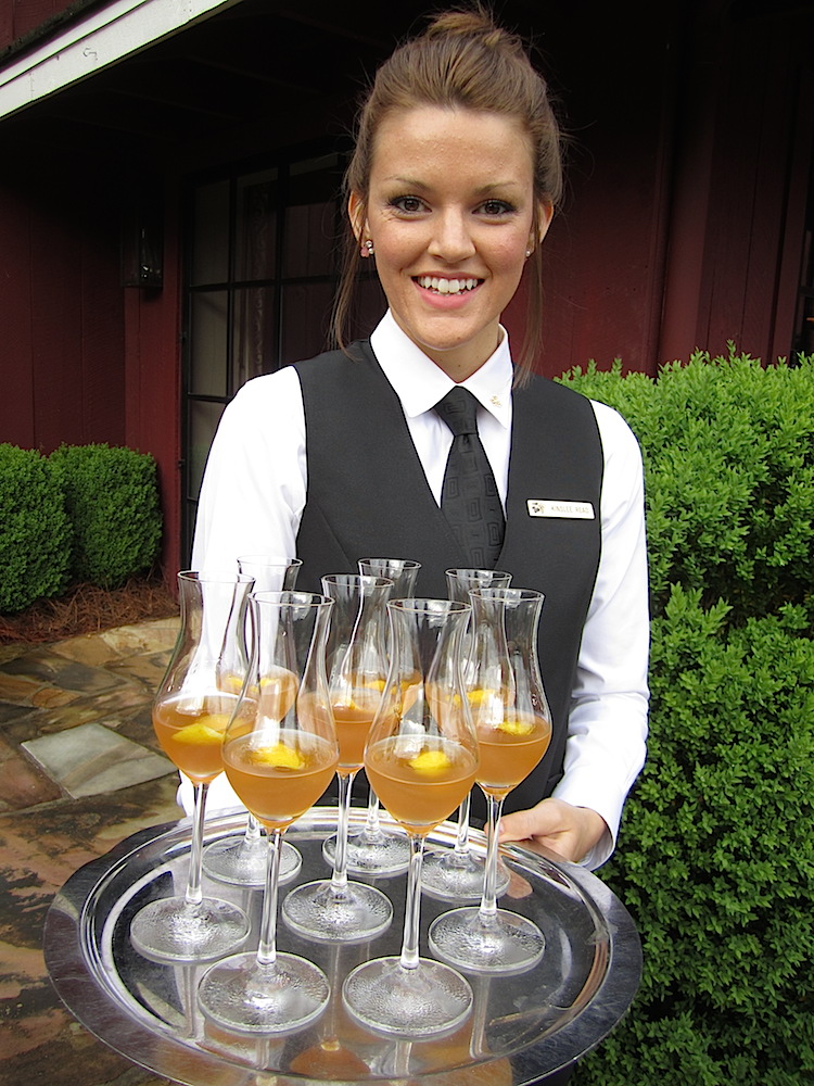 At Blackberry Farm, Kinslee Read greeted us with a specialty cocktail featuring bourbon. It was strong.