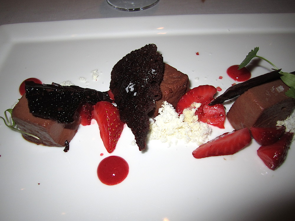 Olive and Sinclair chocolate mousse with Georgia olive oil, strawberries and pink peppercorn. Oh, and we had some port, too. But by now, I had lost track of the particulars.