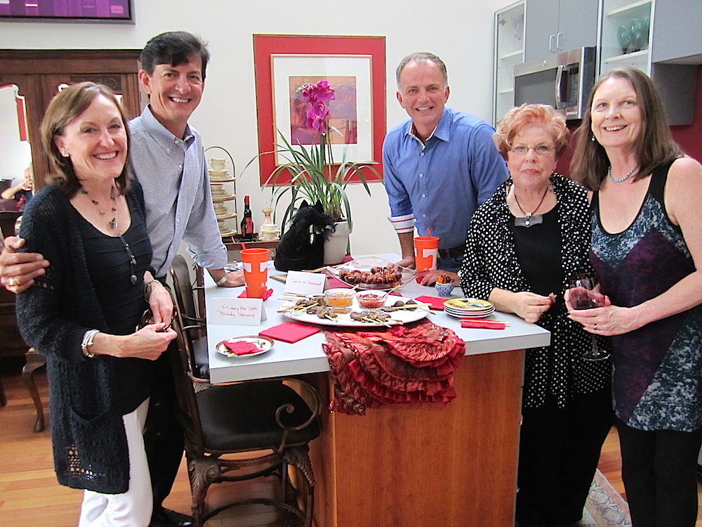 The first stop -- appetizers -- was Mickey Mallonee's fantastic condo in The Emporium. From left, Robin Thomas, Jeff Cupp, Tim Young, Mickey and Gay Lyons.