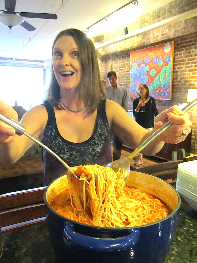 When we went back downstairs, Gay was serving shrimp diablo. (Diablo means "devil" in Spanish.)