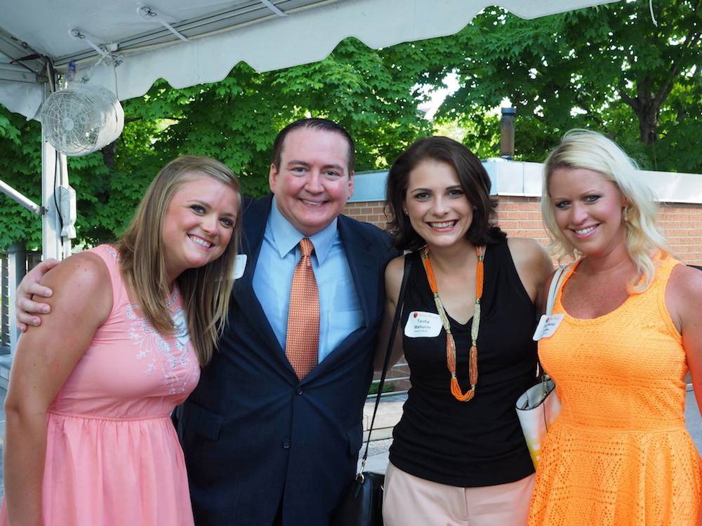 Coach Tyndall with, from left, Megan Haynes, Tasha Mahurin and Stephanie Fowler. (Photo by Gary Heatherly)