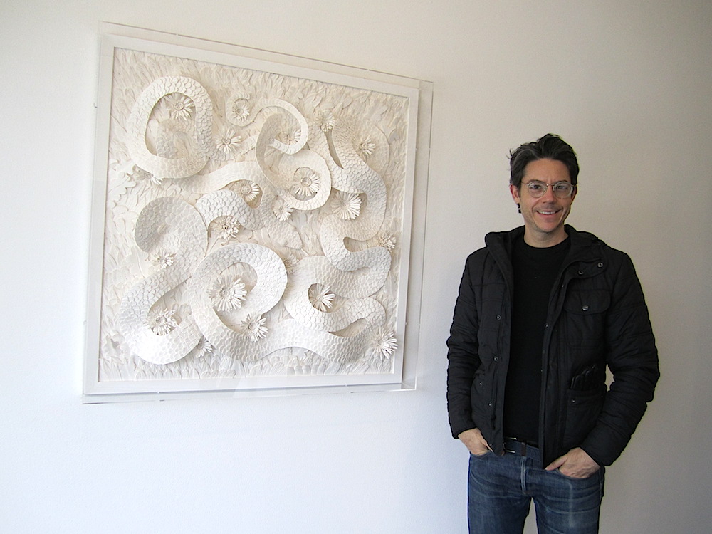 Michael Velliquette with one of his snake pieces. We played a game to see who could find the serpent's head the fastest.
