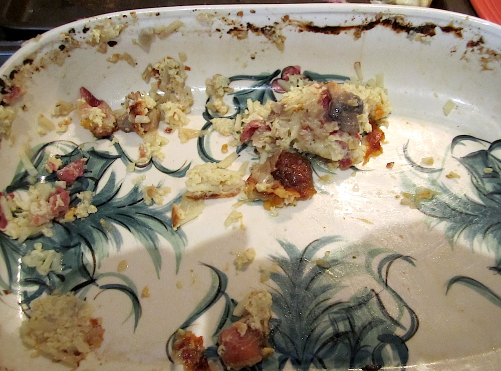 Anyway, I guess they liked it. Here's what was left of the Christmas Brunch Casserole, a Pinterest recipe. Click here, if you'd like to see what's in it.