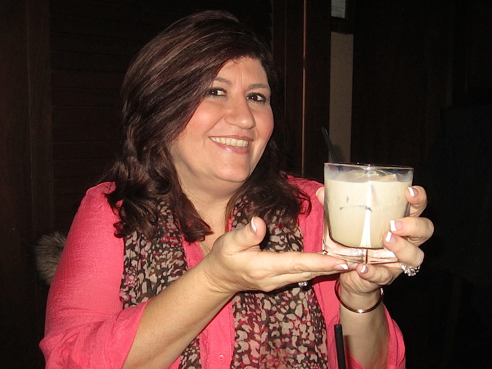 Shaun with her Bailey's on the rocks. Cheers and goodnight!