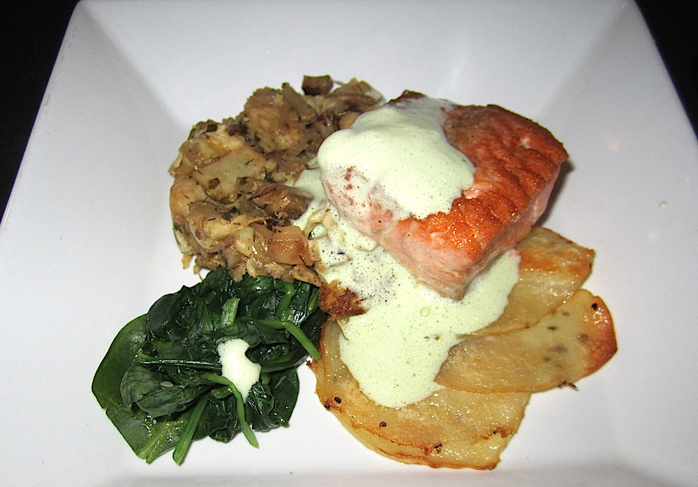 Oh, wow. Copper River salmon with artichoke salad, crispy spuds and creme fraiche. The "best bite" of the meal for me: the salmon with a bit of artichoke salad on my fork.