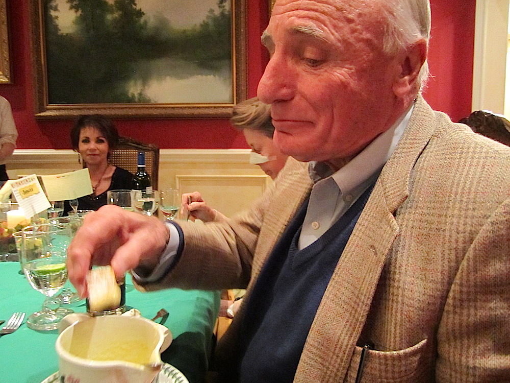 Bill dipped his in the souffle sauce. Good idea.