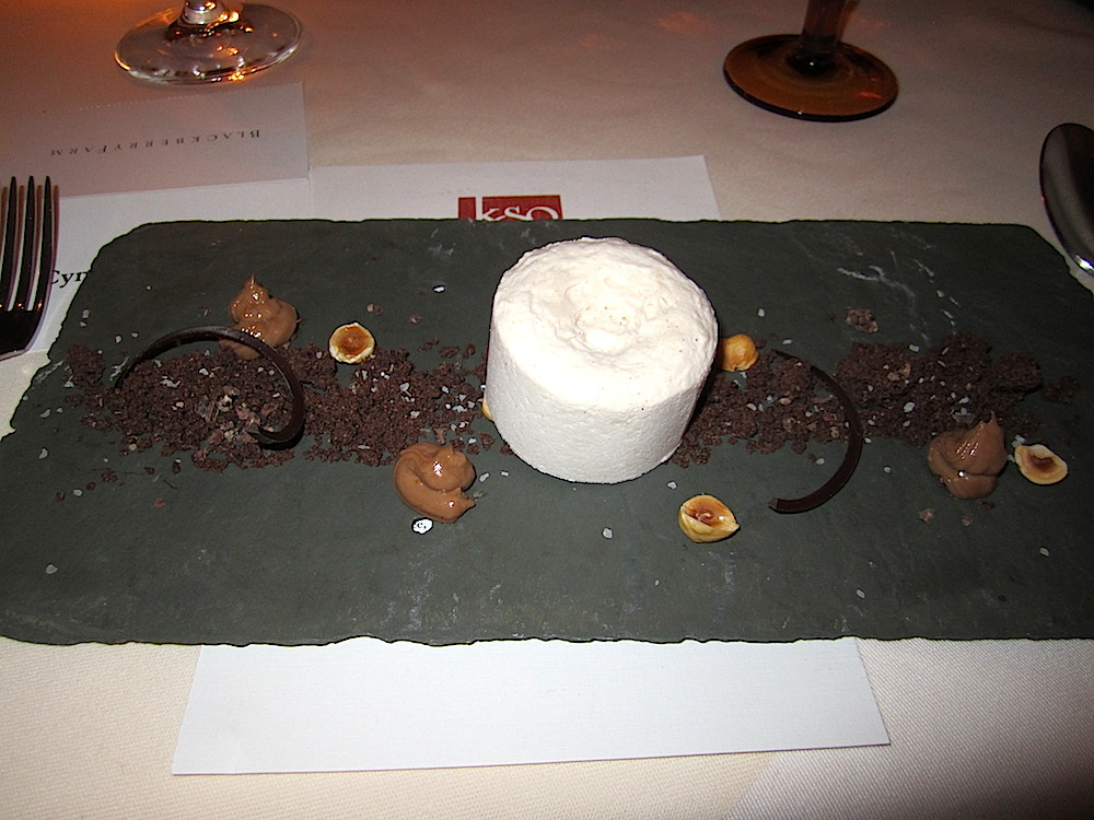 Dessert was cocoa nib parfait with dark chocolate and toasted hazelnuts.