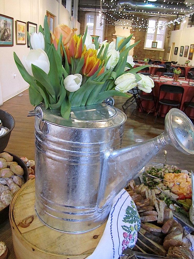 Clever flower display for the buffet.