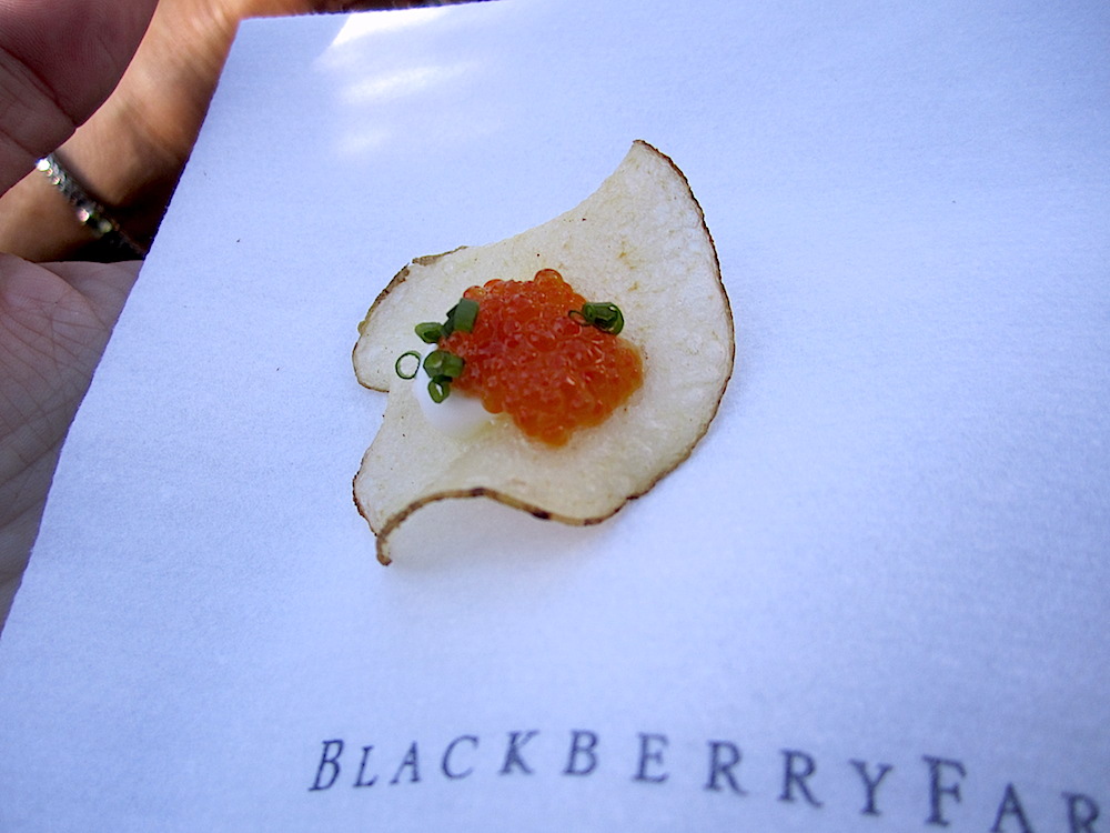 My all-time favorite Blackberry bite: homemade potato chips with creme fraische and caviar.