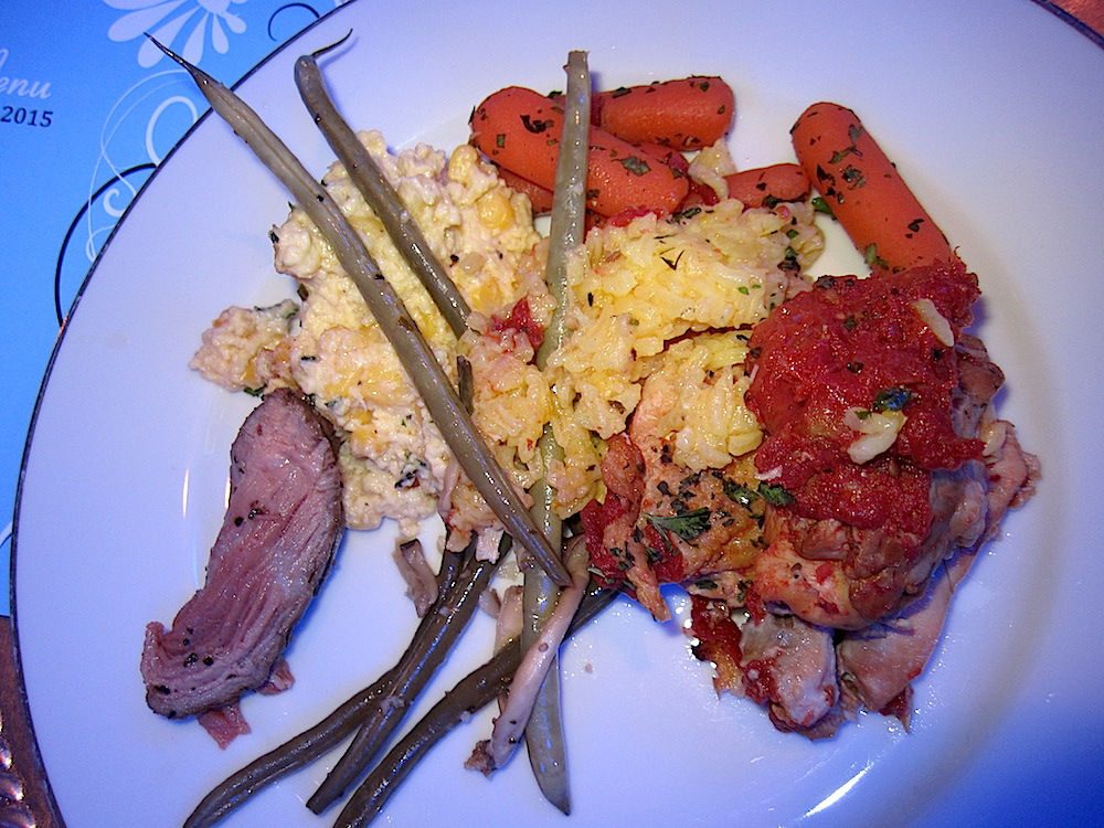 The buffet featured grilled culotte steak with onion compote, tomato braised chicken thighs with jasmine rice and stewed lamb with sweet peppers and Morrocan spices. My favorite was the baked corn and leek pudding served as a side dish.
