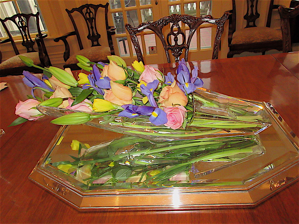 This very unusual vase held the arrangement on the dining room table.