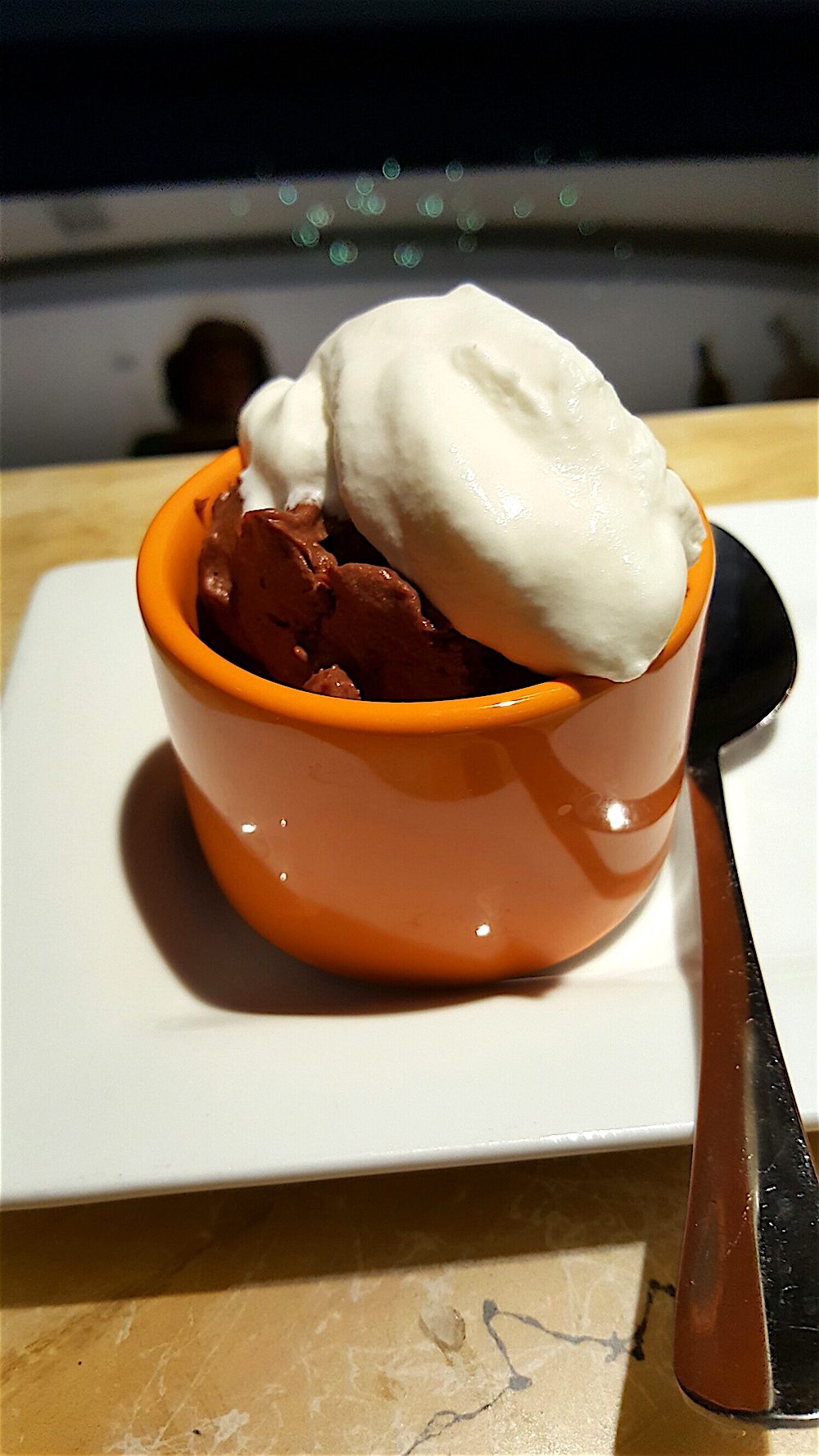 Again, Chef Bogartz insisted the we try small portions of two different desserts. This is mandarin infused chocolate mousse with Chantilly cream. Holy cow!