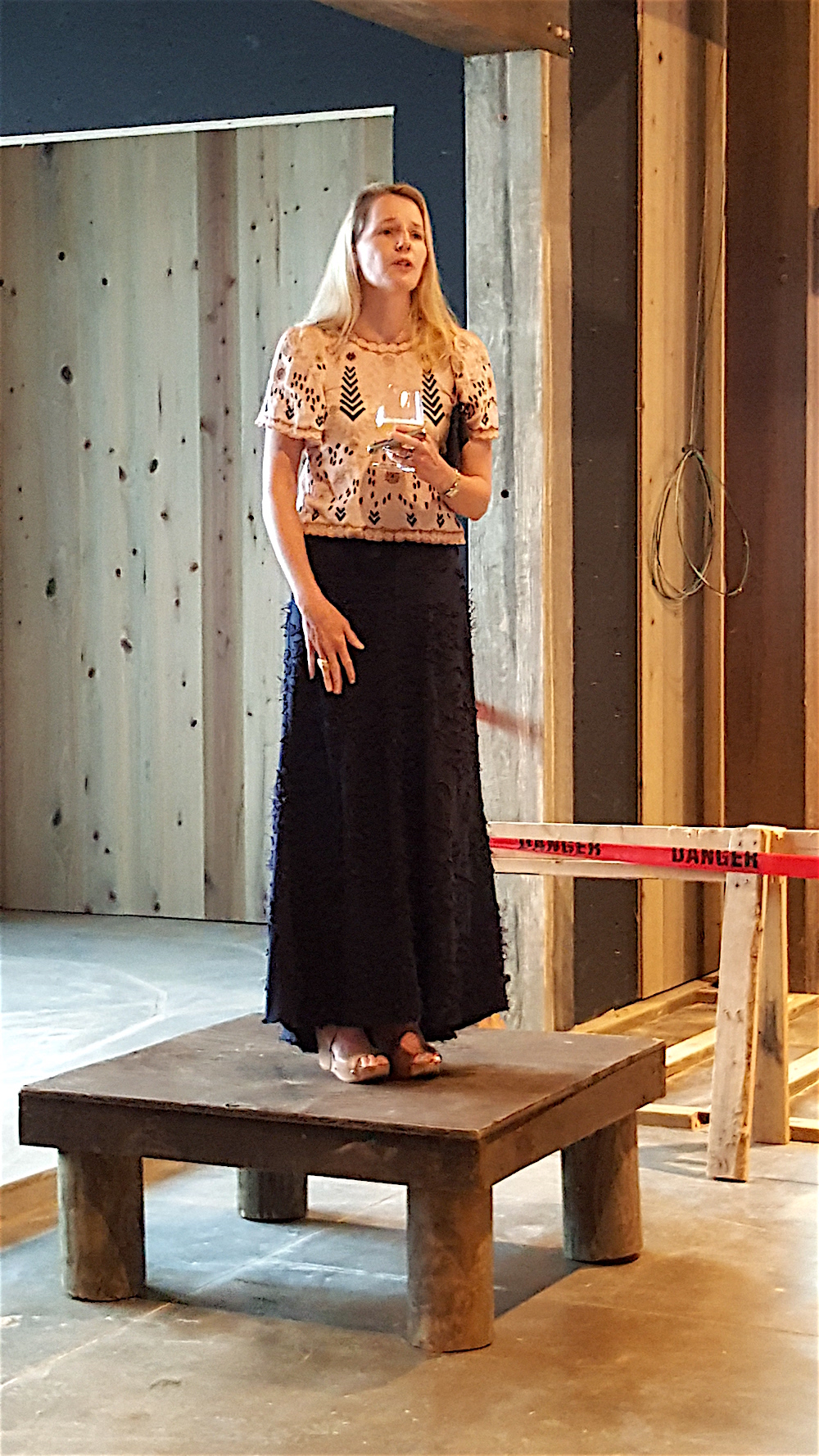 Mary Celeste Beall welcomed guests to a cocktail party in Blackberry Farm's under construction events center.