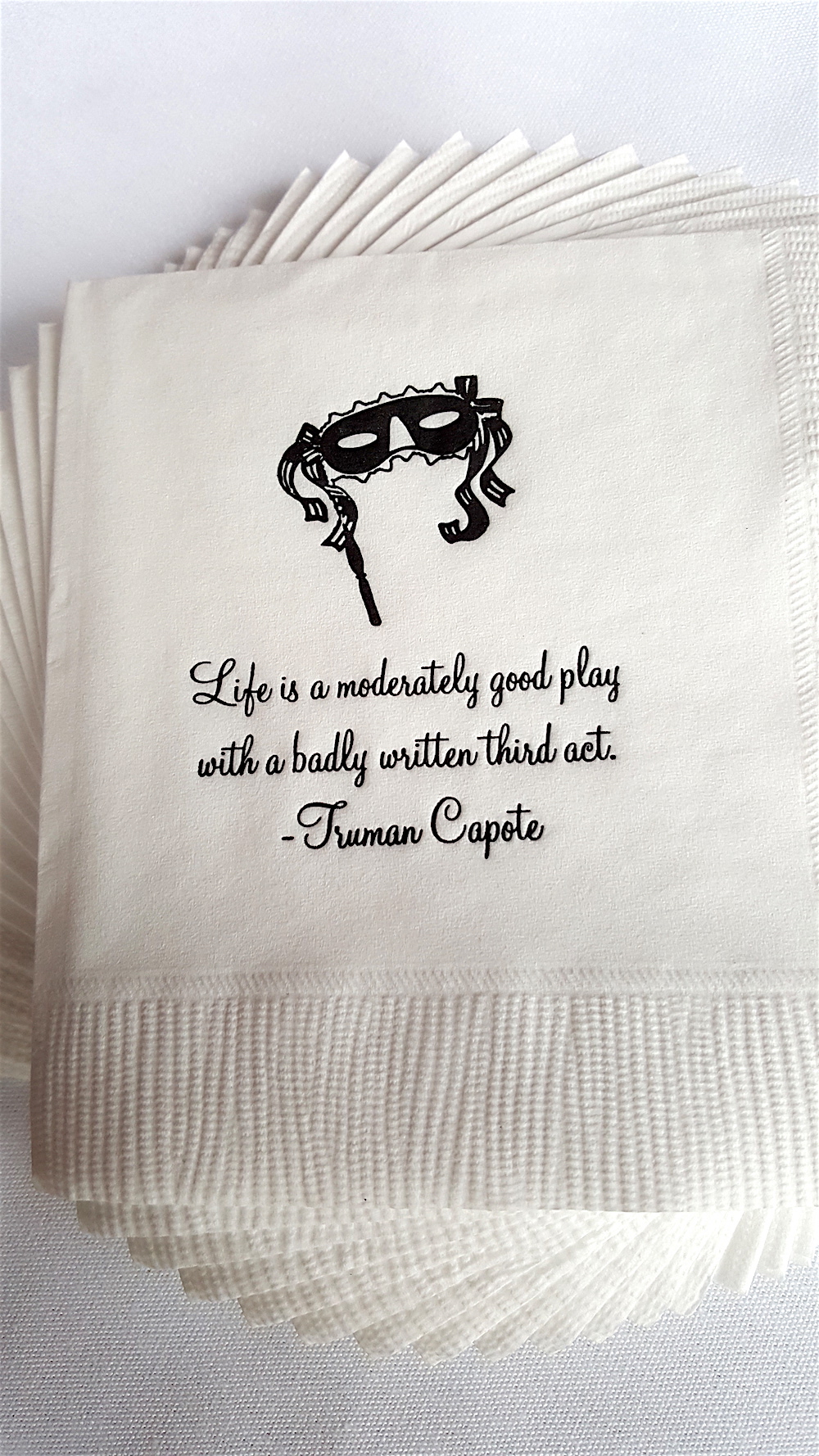Love this Truman Capote quote on the cocktail napkins!