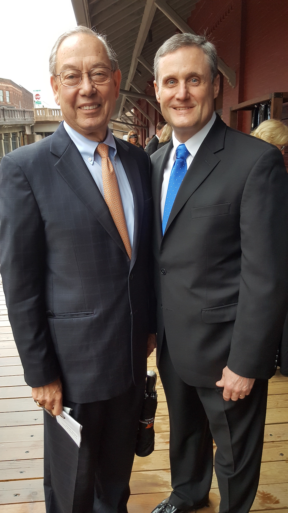 UT-Knoxville Chancellor Jimmy Cheek, left, with Dean Michael Wirth of the UT College of Communications and Information.