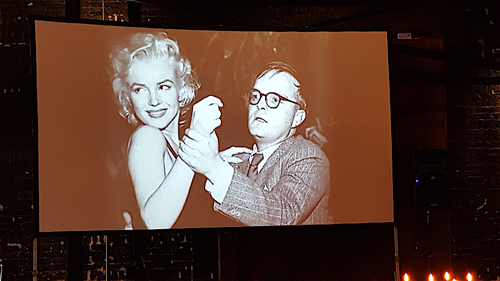Images from the original Black and White Ball were projected on giant screens. Here's Marilyn Monroe and Truman Capote.