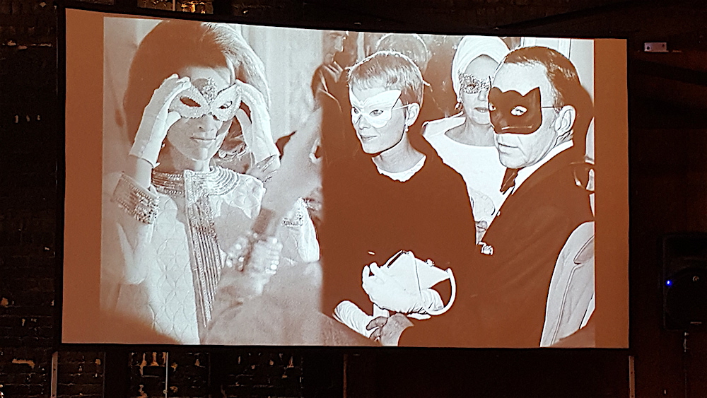 From left, Lee Radsiwill, Mia Farrow and Frank Sinatra at the original ball.