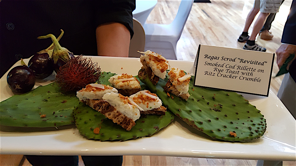 This was my favorite bite. It was called Regas Scrod Revisited and was made of smoked cod rillette on rye toast with Ritz cracker crumbs. Brilliant.