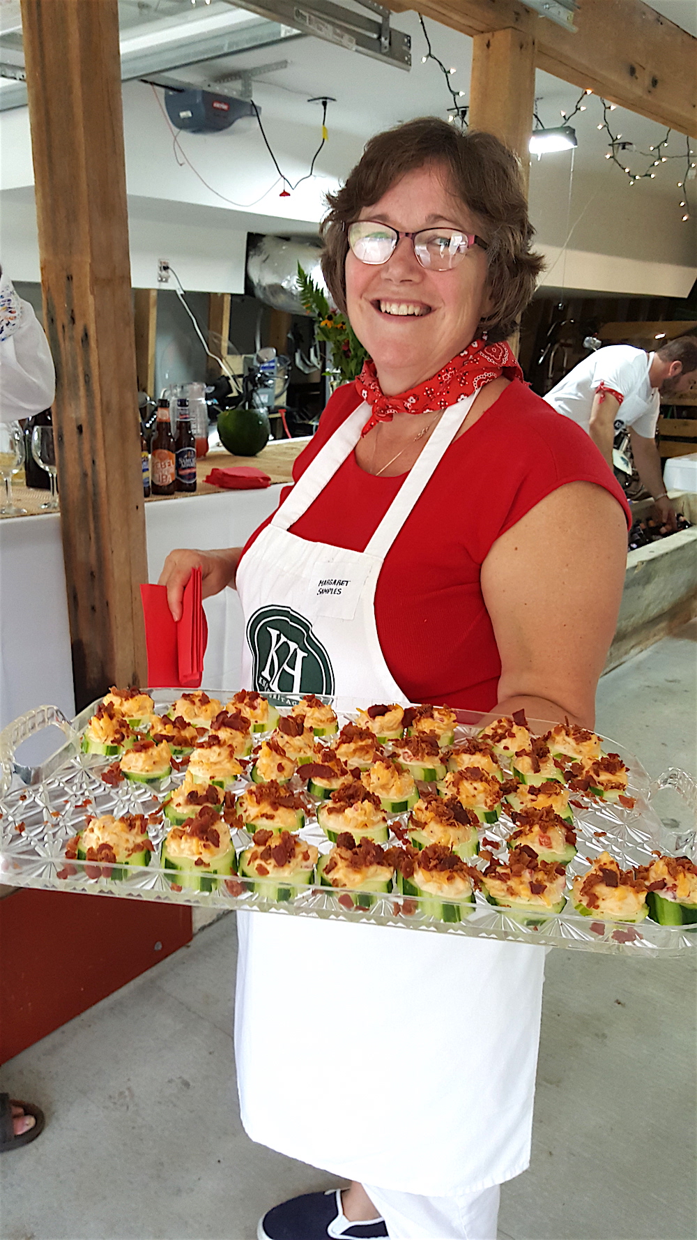 Margaret Samples offered cucumbers with pimento cheese and bacon. Yum.