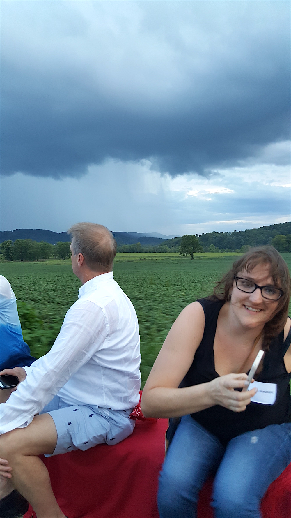 And off we went! That's rain in the background.