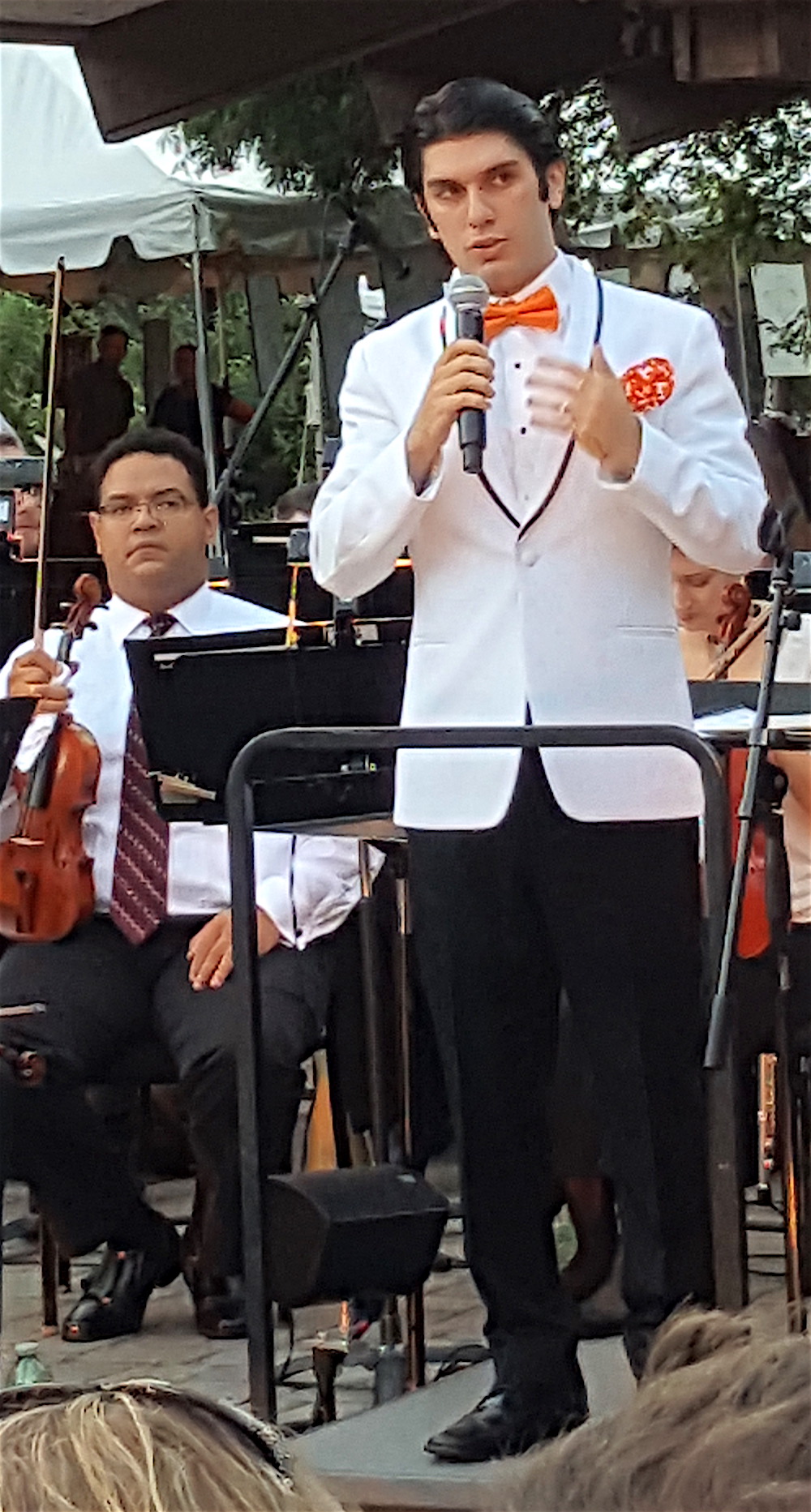 But for this evening, Aram and Eddie selected a white dinner jacket accented by a UT-orange bow tie, pocket square and socks.