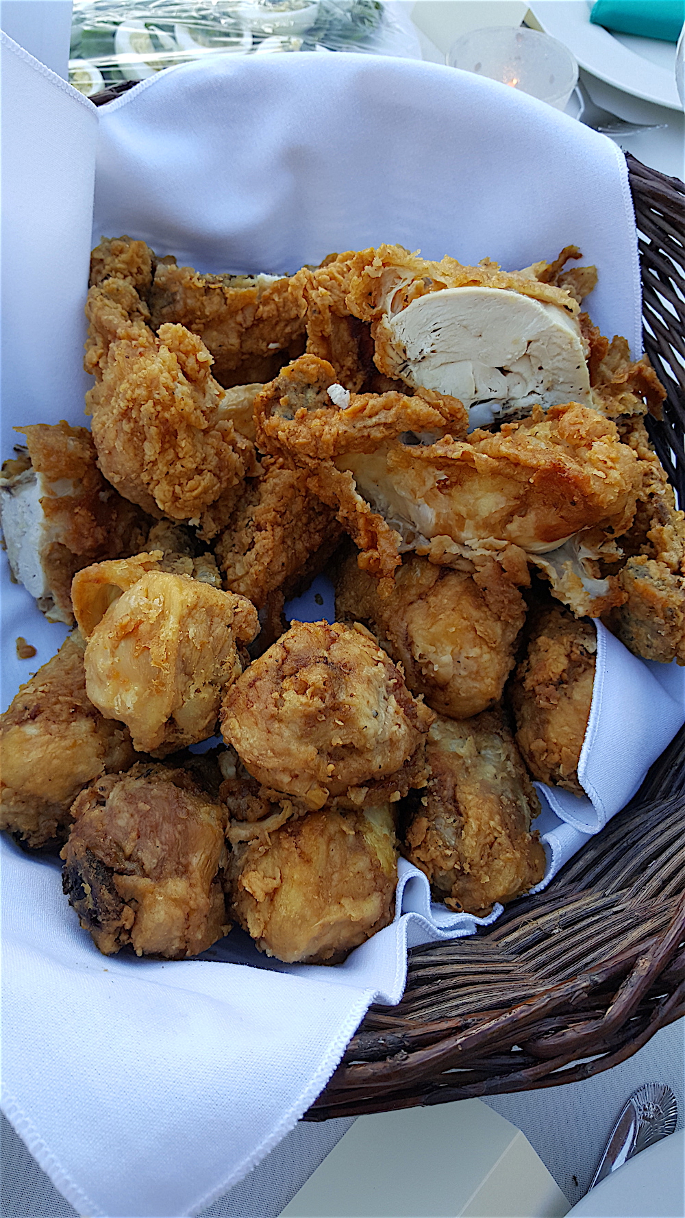 The food was fabulous picnic fare like this fried chicken.