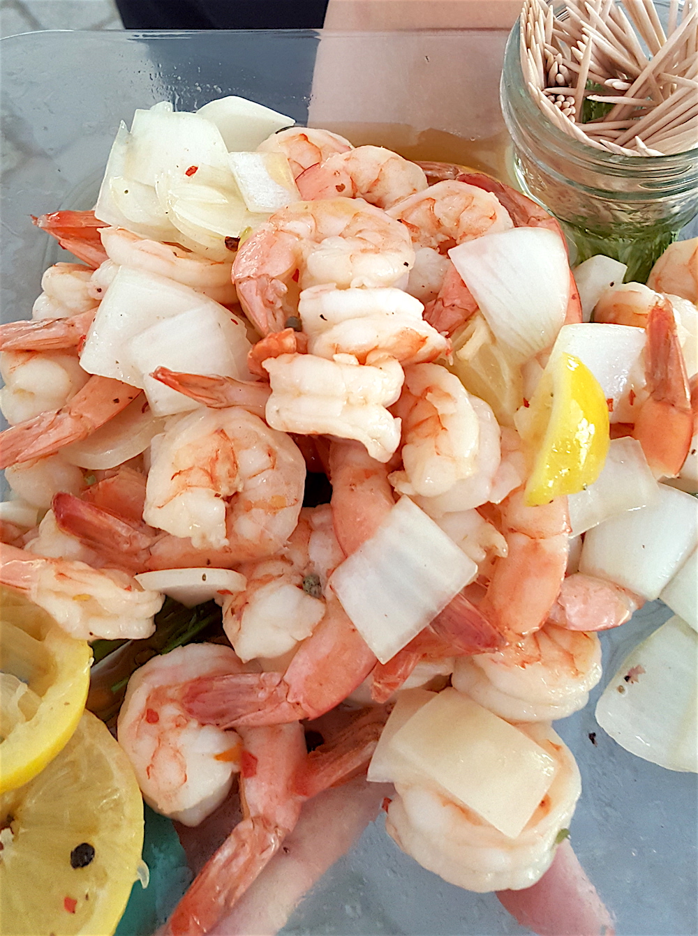 Very popular: marinated shrimp.