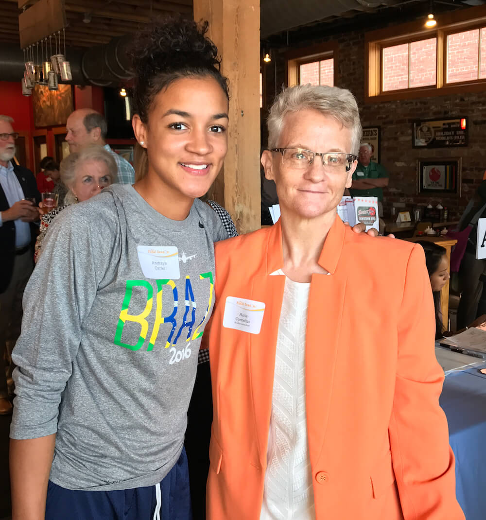 Former Lady Vol and current grad student Andraya Carter with Maria. (Photo by Pam Rhoades)