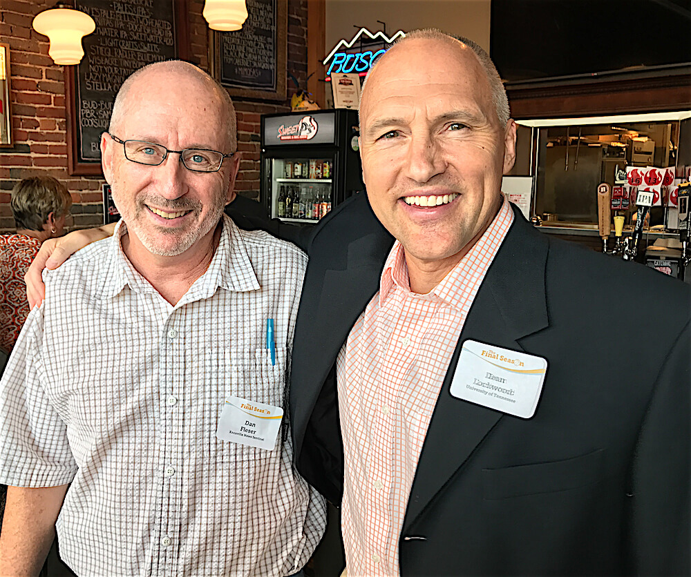 News Sentinel sports reporter Dan Fleser, left, with Dean Lockwood. Fleser covers the Lady Vols for the paper. (Photo by Pam Rhoades)