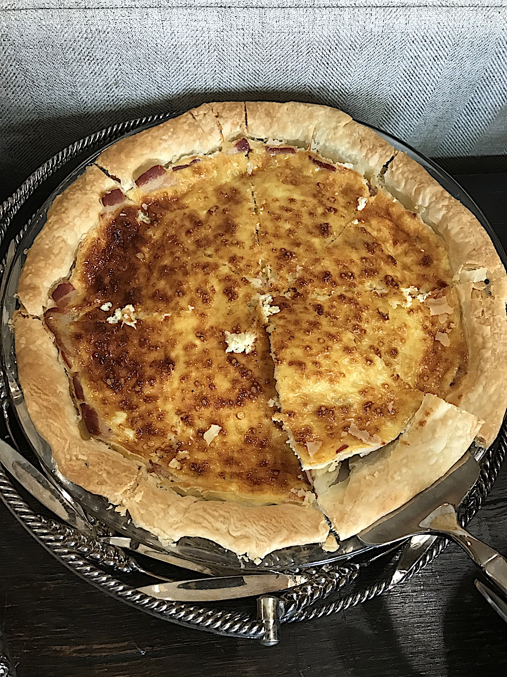 Monique made the main course, which was served at this stop. It's her mother's recipe for Quiche Lorraine and boy is it fantastic. Unfortunately for Monique, whenever she is involved in one of our progressive (which is every time!) we DEMAND that she make her Quiche Lorraine! Trust me, you would too!