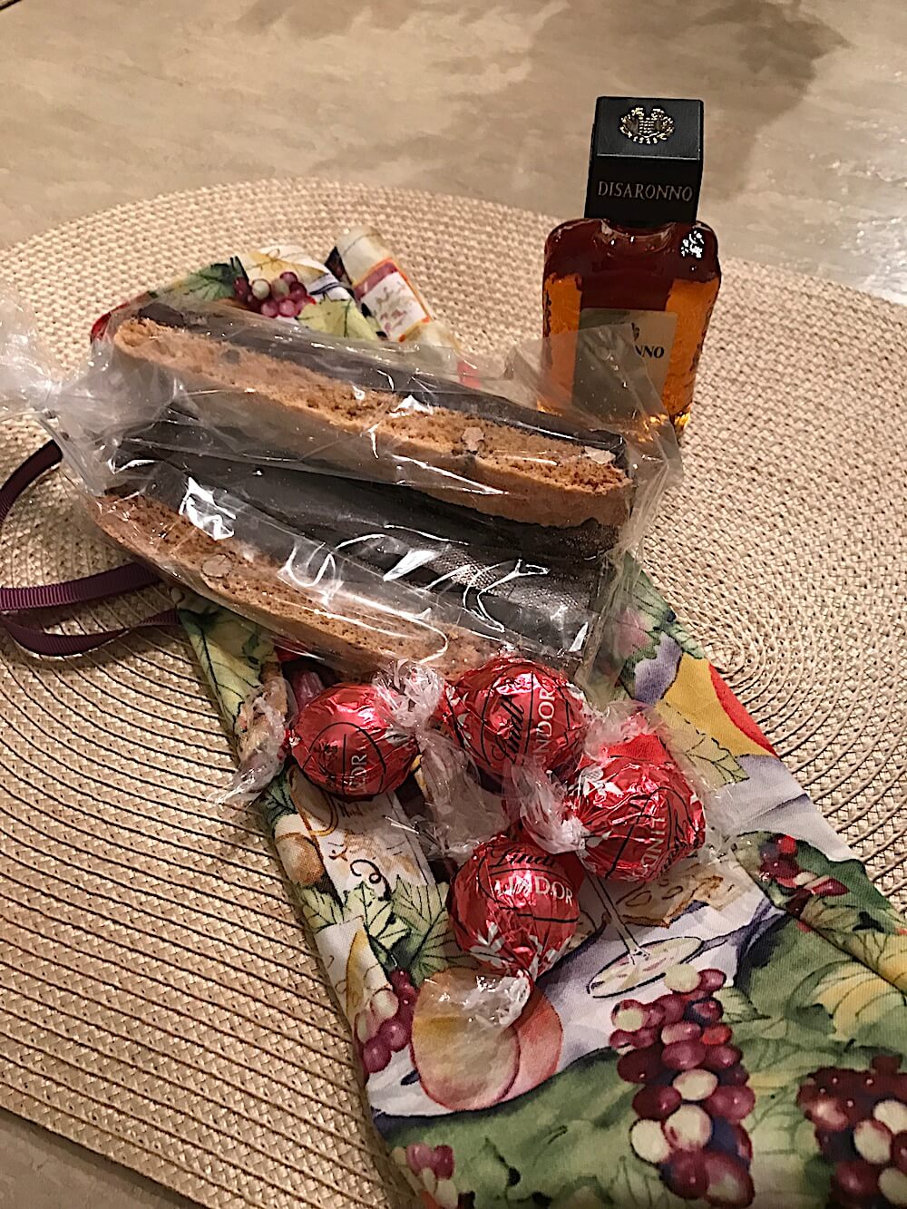 And, to top off the evening, they sent us home with goodie bags that contained biscotti, amaretto and gourmet chocolates.