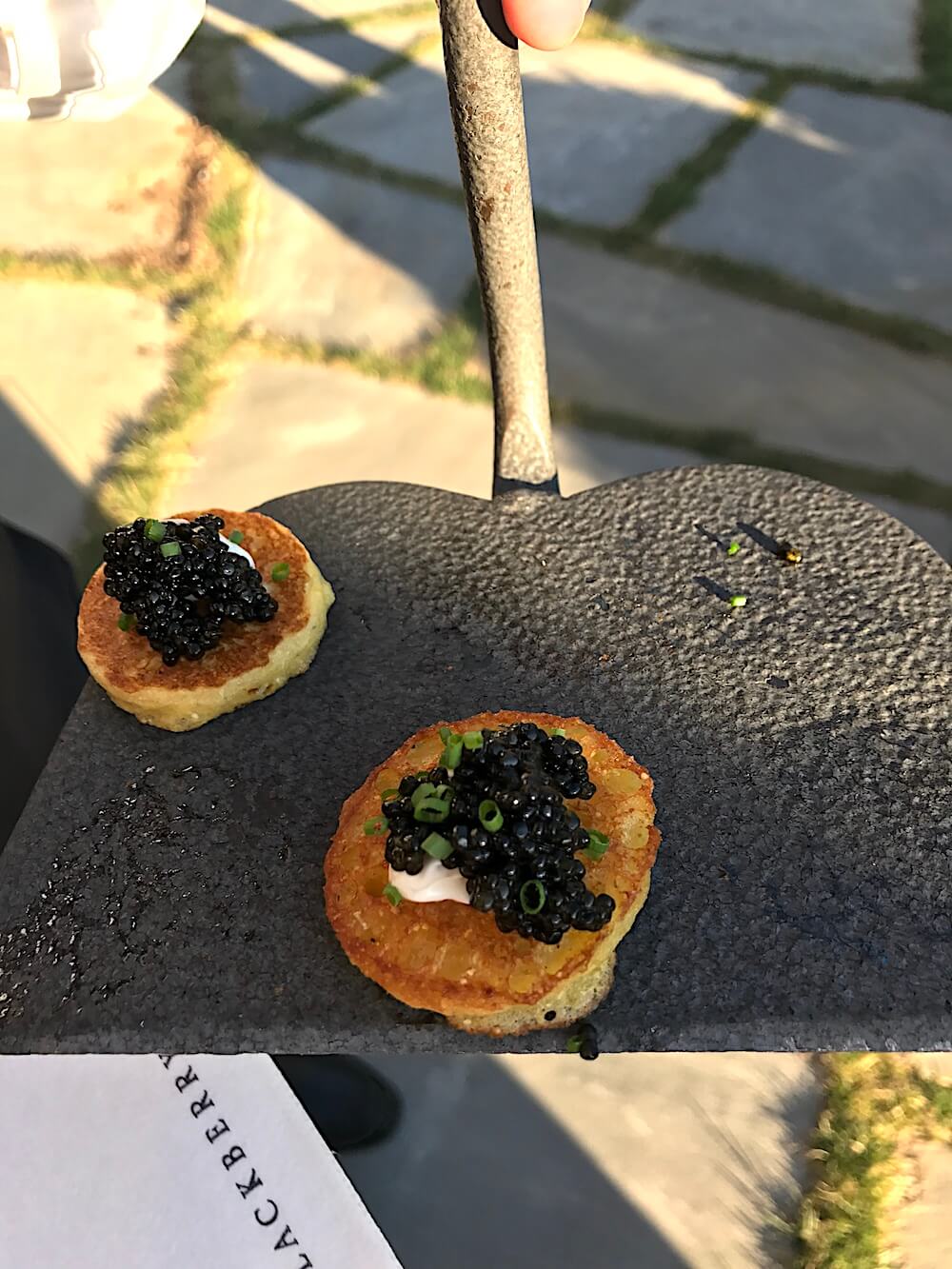 These tiny hoe cakes were topped with American caviar and potato puree. I could have eaten them all night.