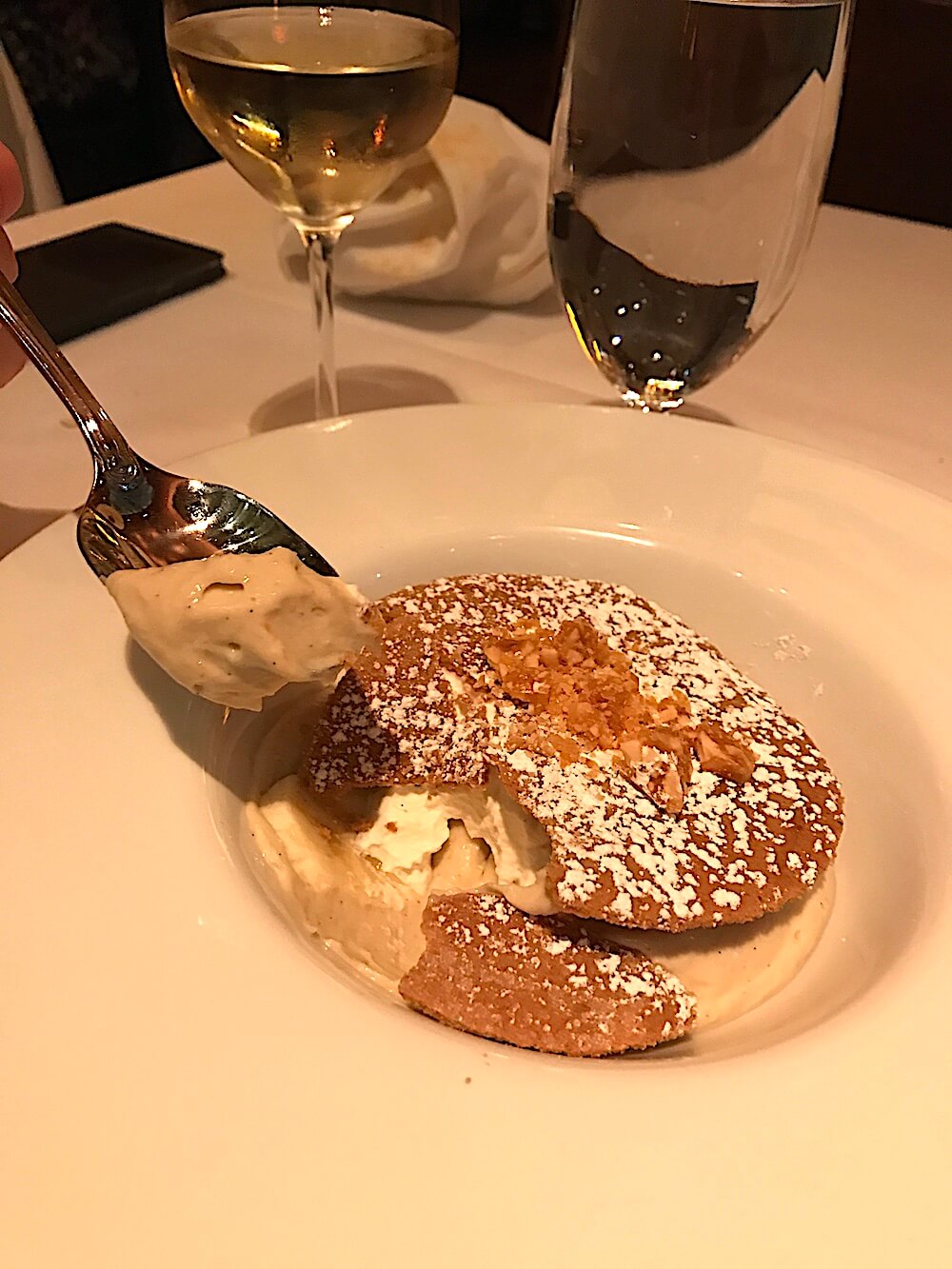 Of course, Alan was in heaven with his dessert choice: banana cream pie with hazelnut crunch crust.