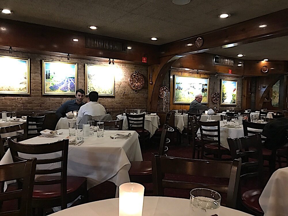 The interior is cozy. The eatery seats 100.