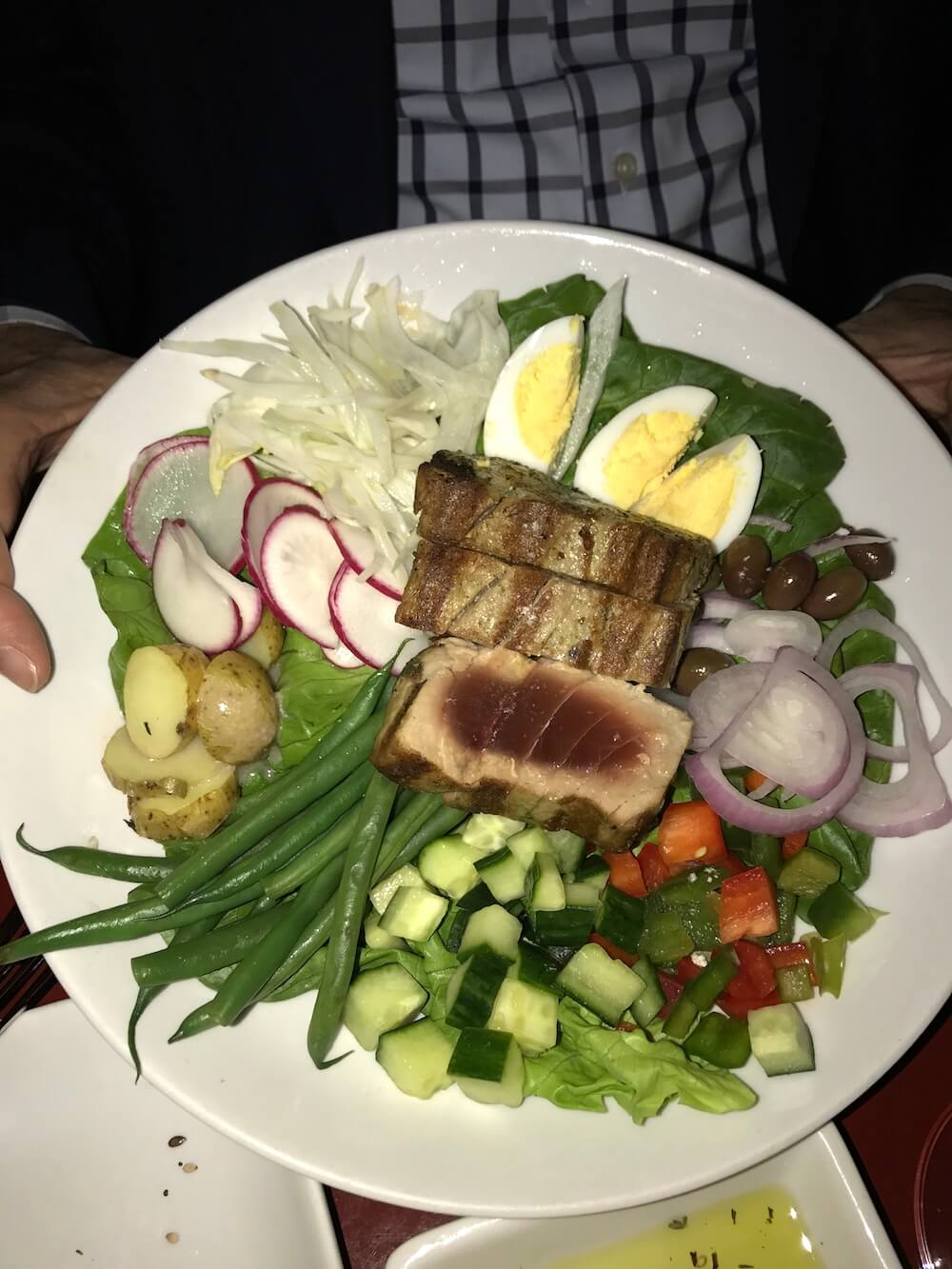 Alan was very pleased with his tuna steak Nicoise.