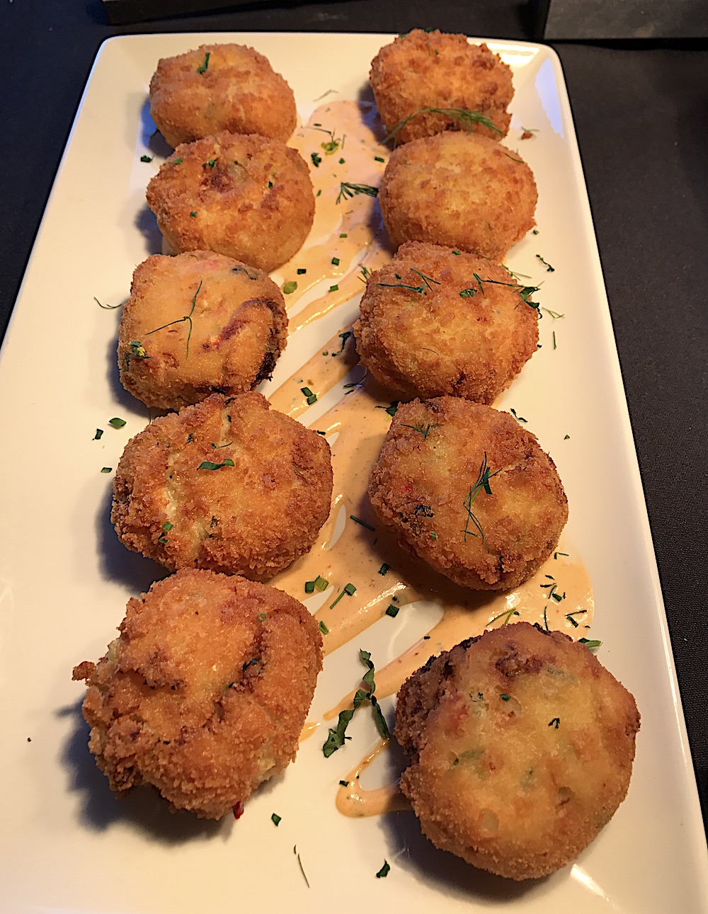 Here are my favorite things on the buffet: delicate crab cakes.